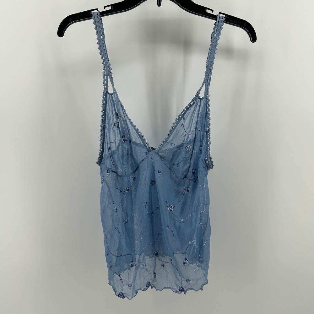 Secret Treasures Blue Floral Embroidered Mesh Camisole Sheer Lingerie Top 2X Y2K